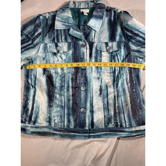Chicos Women’s Metallic Blue White Splash Design Blazer Jacket Size XL - Picture 8 of 10